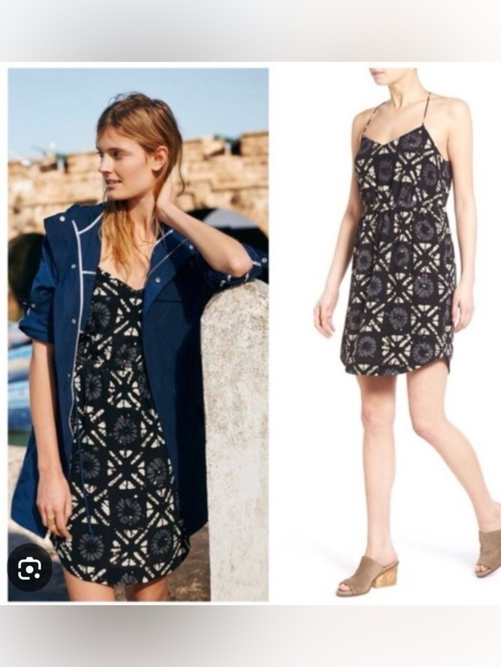 Madewell Starview Batik Grid Silk Cami Dress Black Size 00 w/Pockets🤠